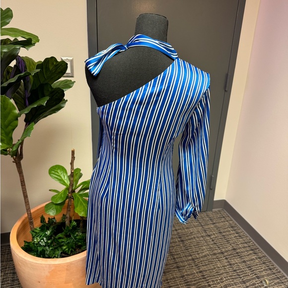 BCBG Striped Satin Dress with Neck Bow Tie - Picture 2 of 2